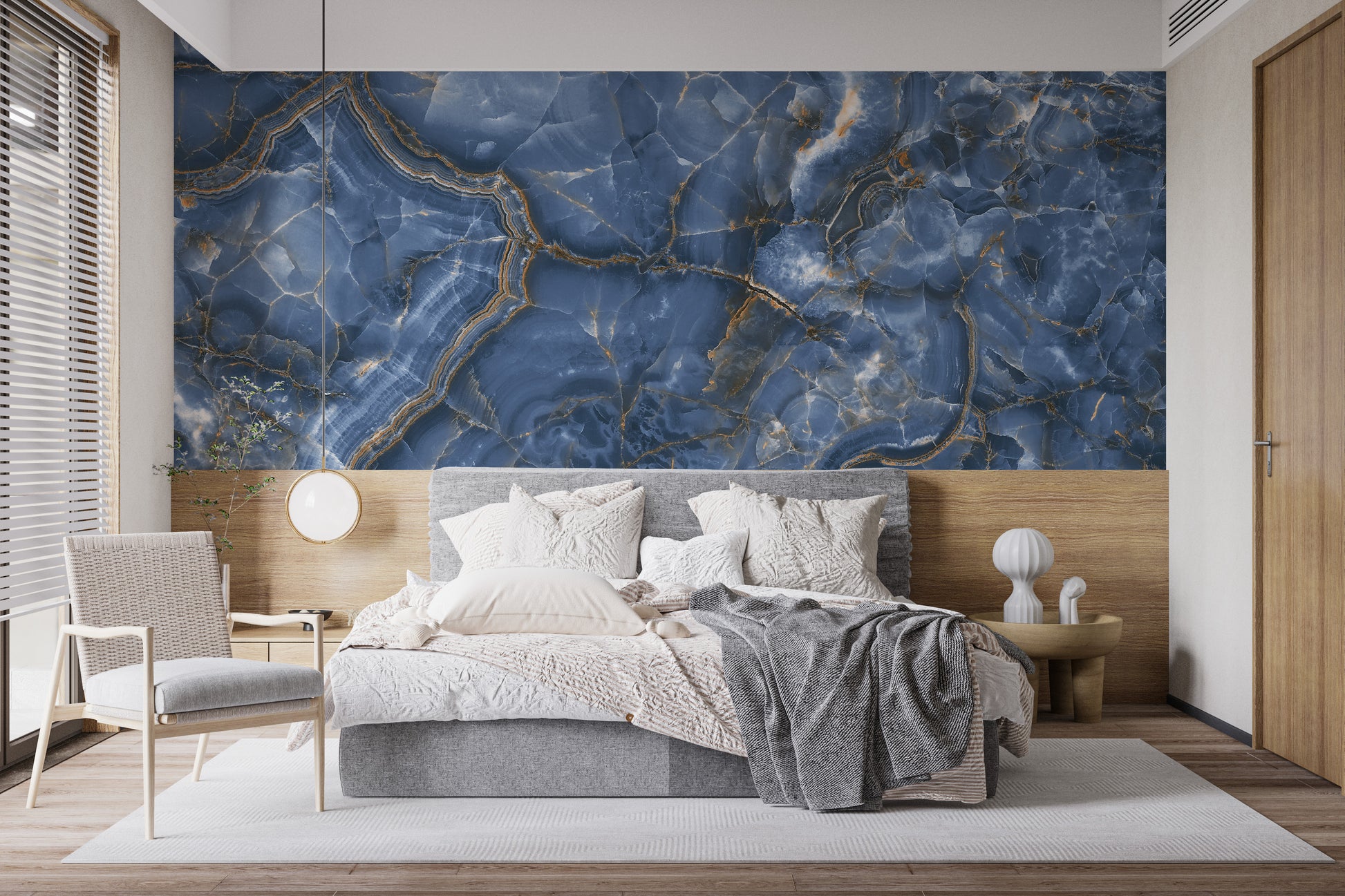 White & Blue Onyx Marble Wallpaper Mural - Giffywalls