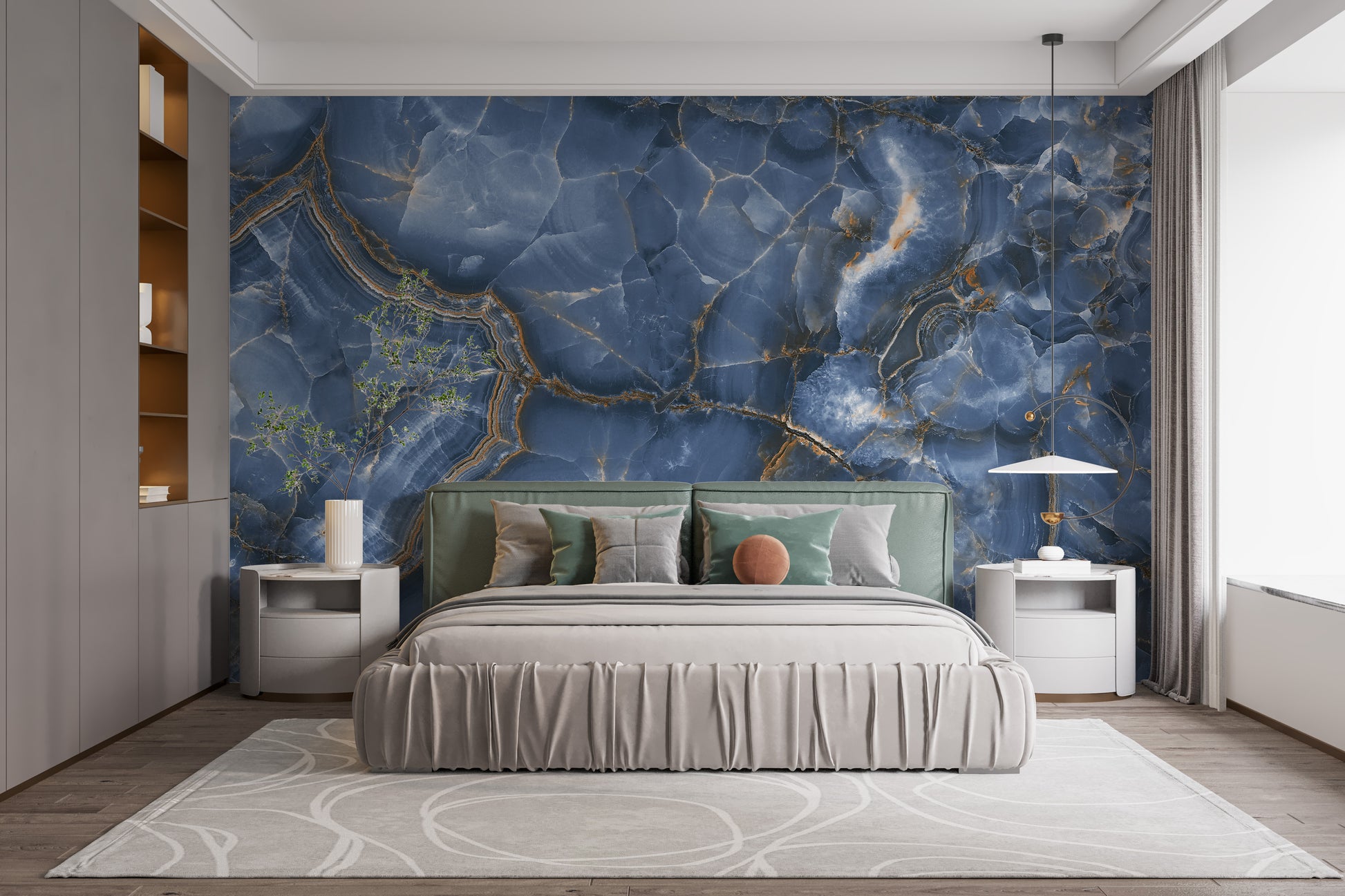 White & Blue Onyx Marble Wallpaper Mural - Giffywalls