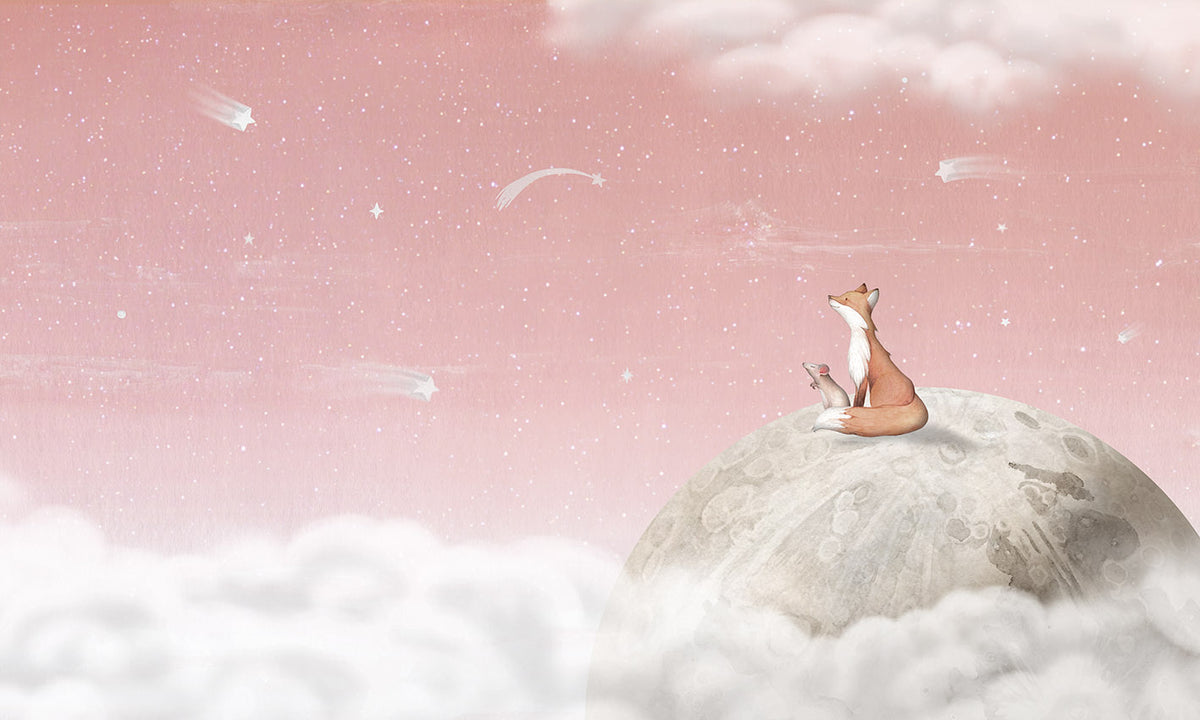 Fox on the Moon Pink Mural in your room