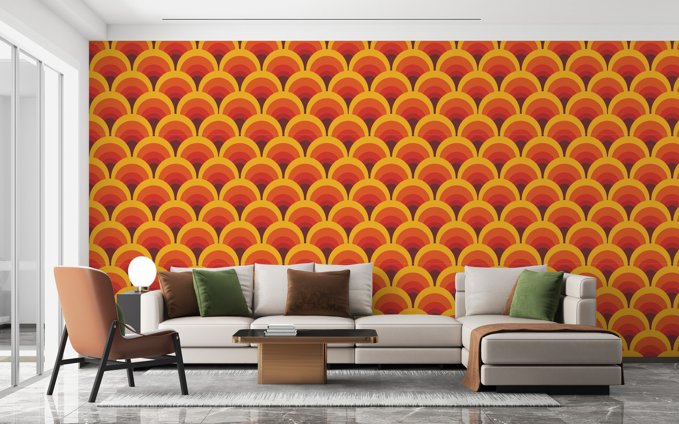 Playful orange arch wallpaper for interiors