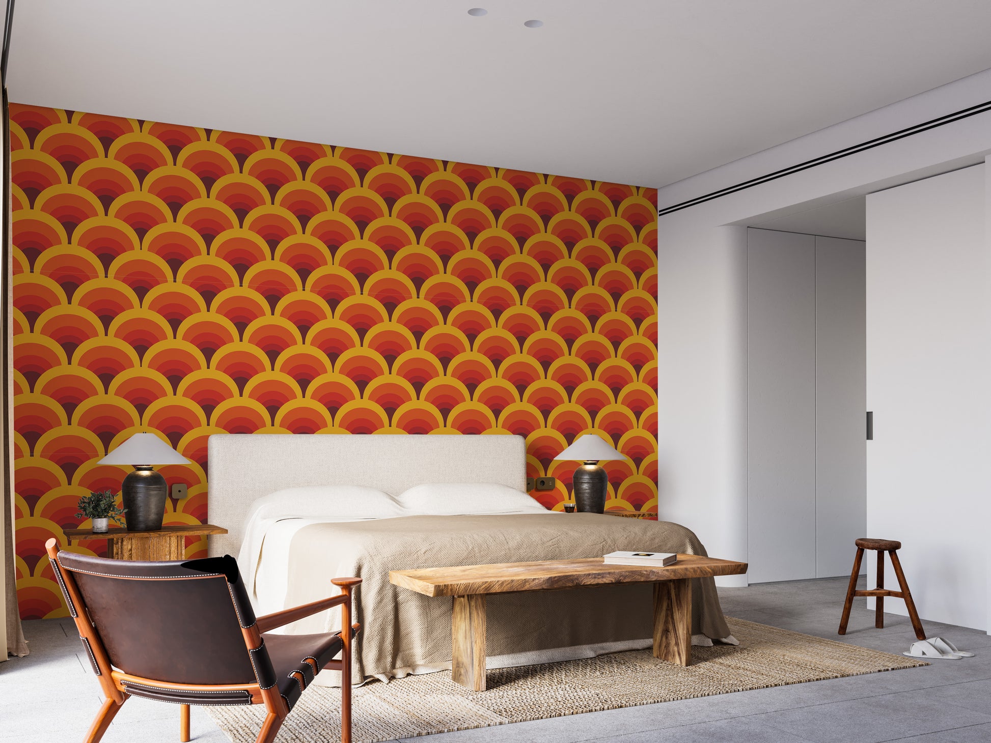 Dynamic orange geometric arch wallpaper style