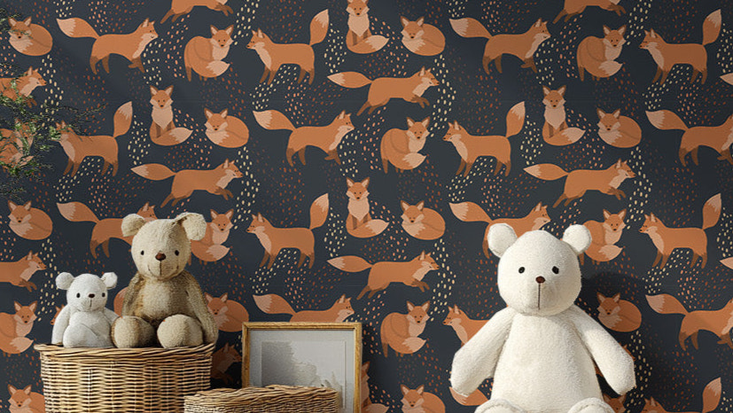 Playful orange foxes wallpaper design
