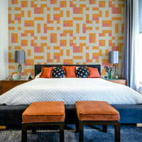 A graceful subtle block wall mural in cool, natural tones.

