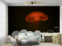 A calming blue water wallpaper mural that defines a space.

