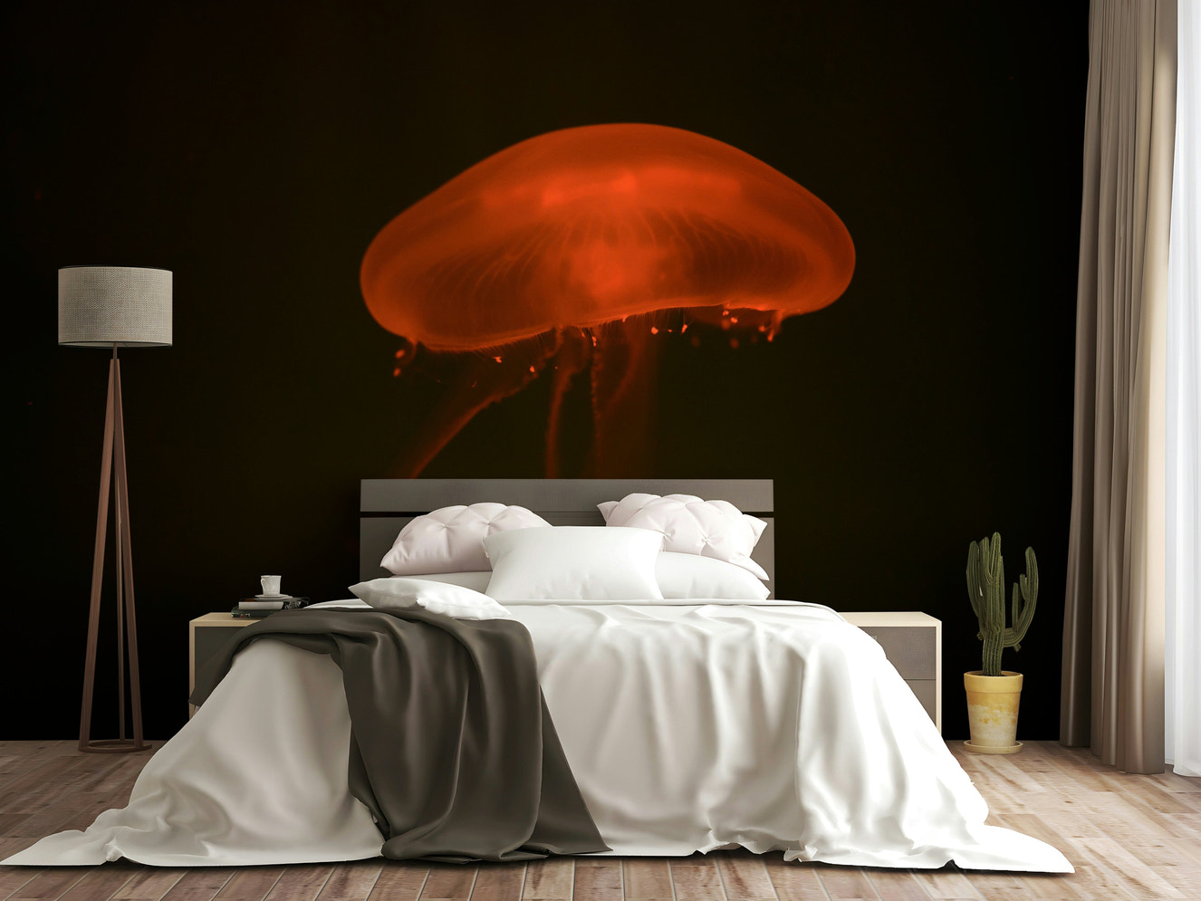 A beautiful aquarium scene wallpaper mural with colorful fish.

