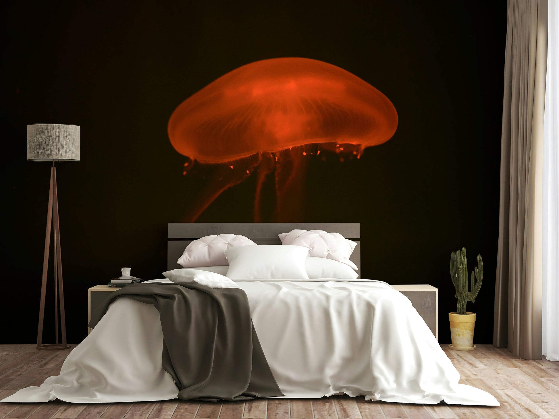 A beautiful aquarium scene wallpaper mural with colorful fish.

