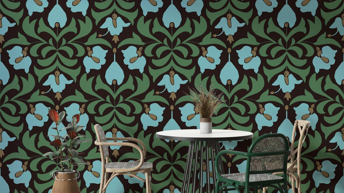 A soft and ethereal floral wallpaper pattern.
