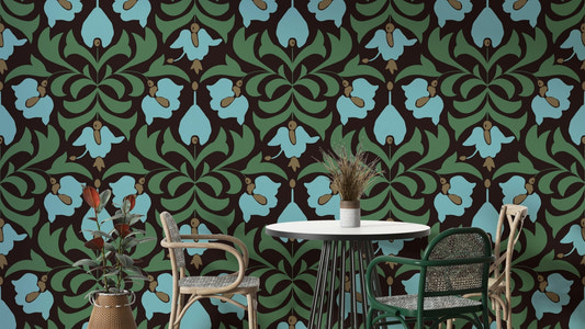 A soft and ethereal floral wallpaper pattern.
