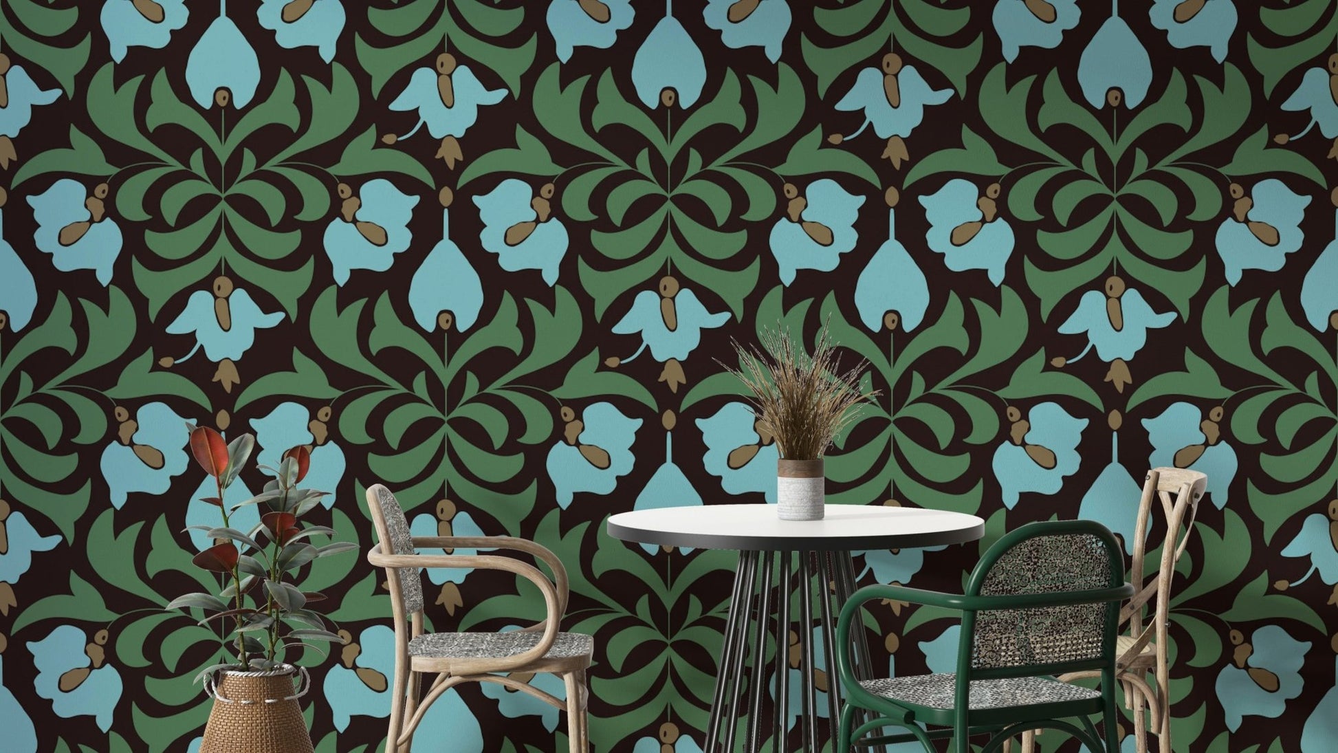 A soft and ethereal floral wallpaper pattern.
