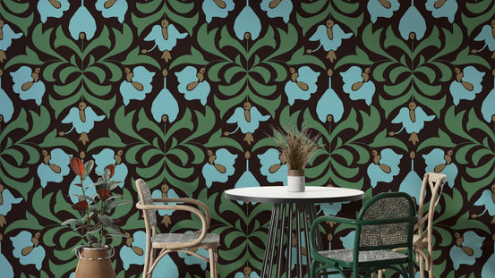 A soft and ethereal floral wallpaper pattern.
