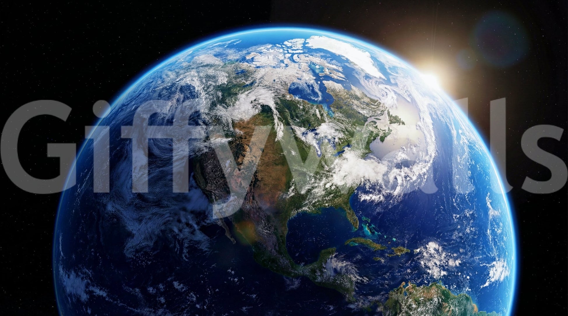 Orbital dawn wall mural with Earth sunrise and deep space backdrop