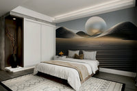 Living space mural with muted desert gradient design

