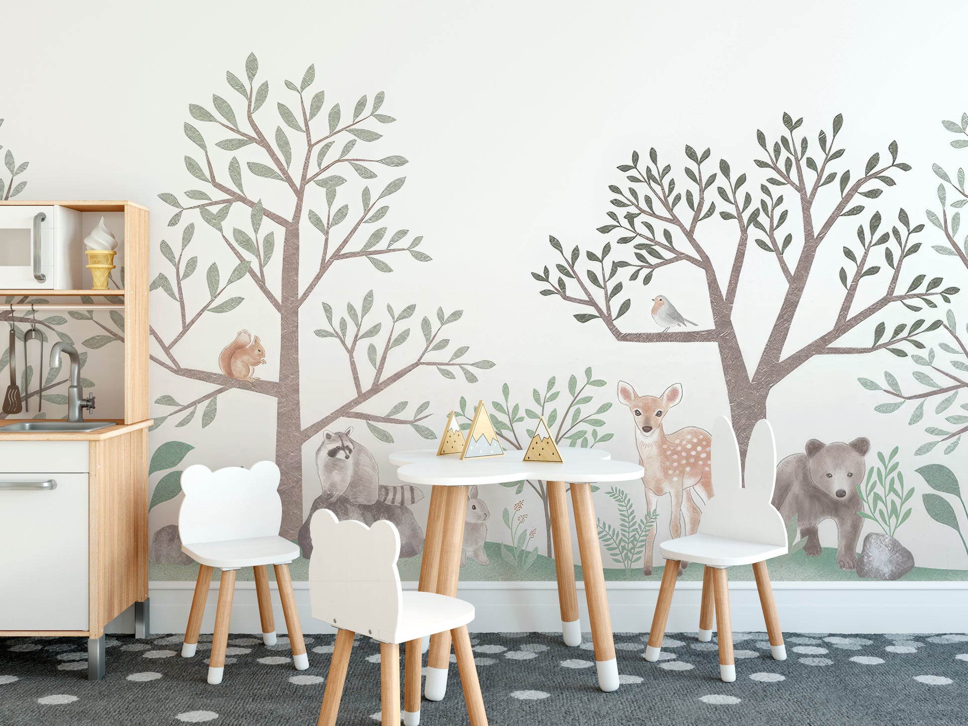 Whimsical animal wallpaper with forest watercolor art
