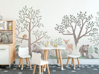 Whimsical animal wallpaper with forest watercolor art