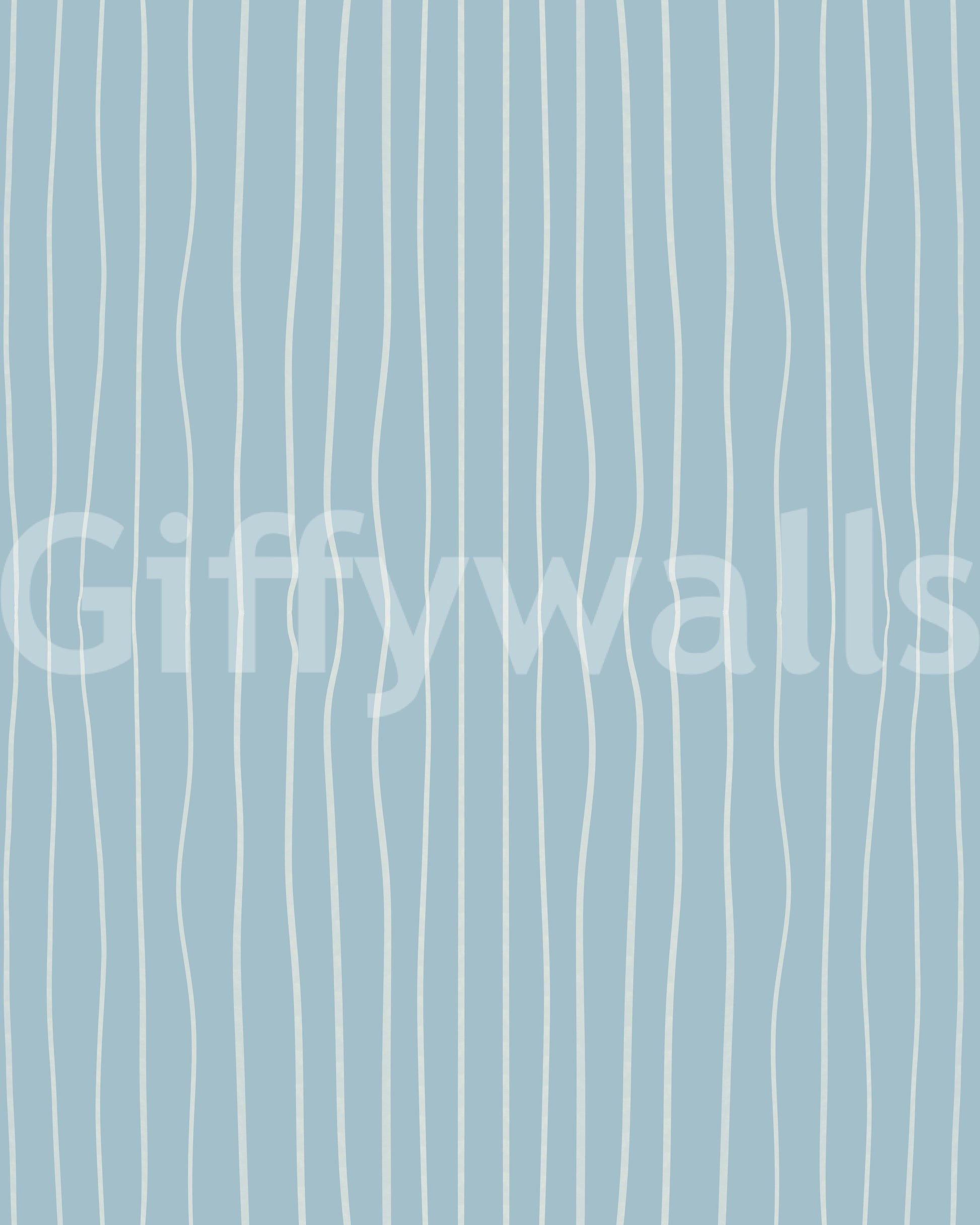 organic blue lines wallpaper close-up showing the pattern detail of thin wavy white lines on dusty blue