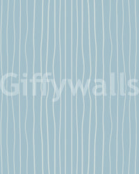 organic blue lines wallpaper close-up showing the pattern detail of thin wavy white lines on dusty blue