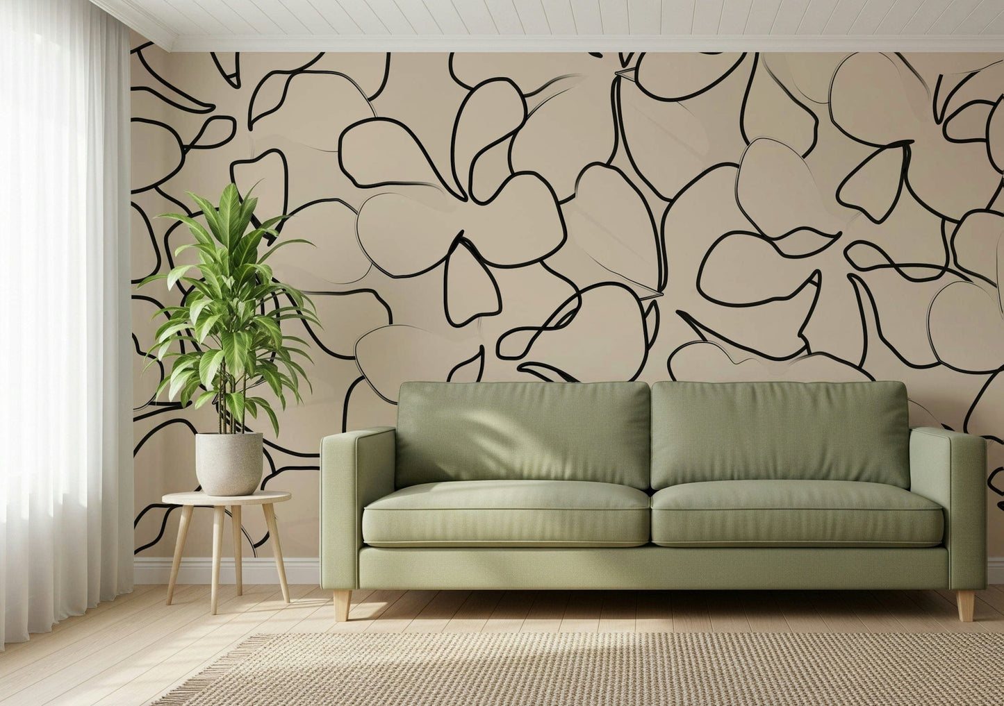 An artistic minimalist form mural for home decor.