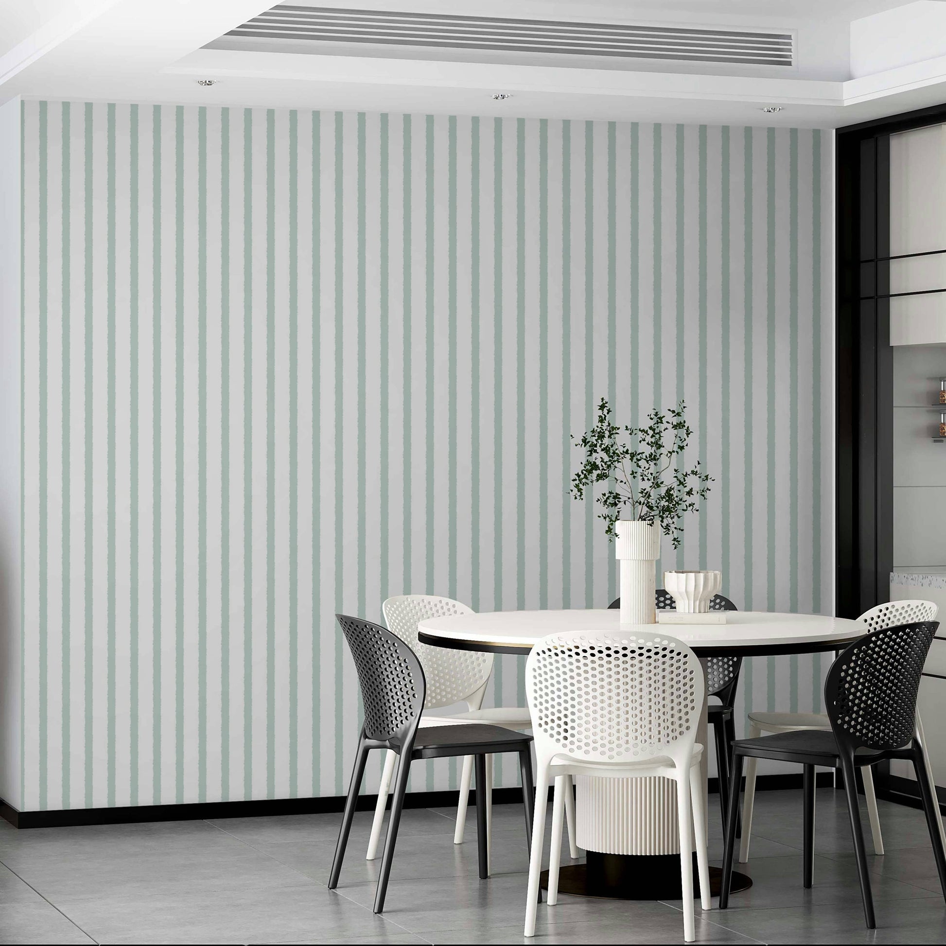 A peaceful striped pattern mural on decorative wallpaper.

