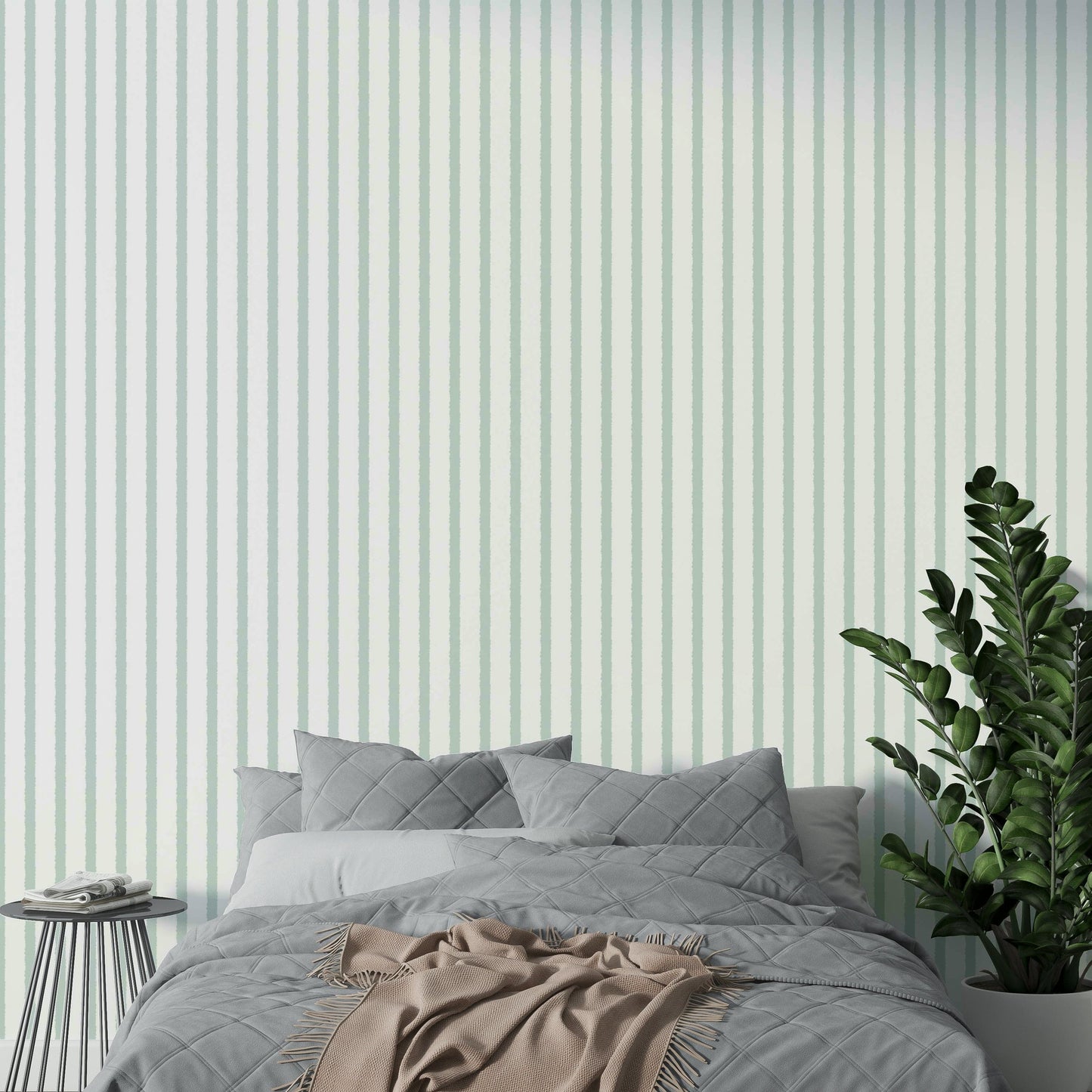 An artistic abstract stripe mural on minimalist wallpaper.

