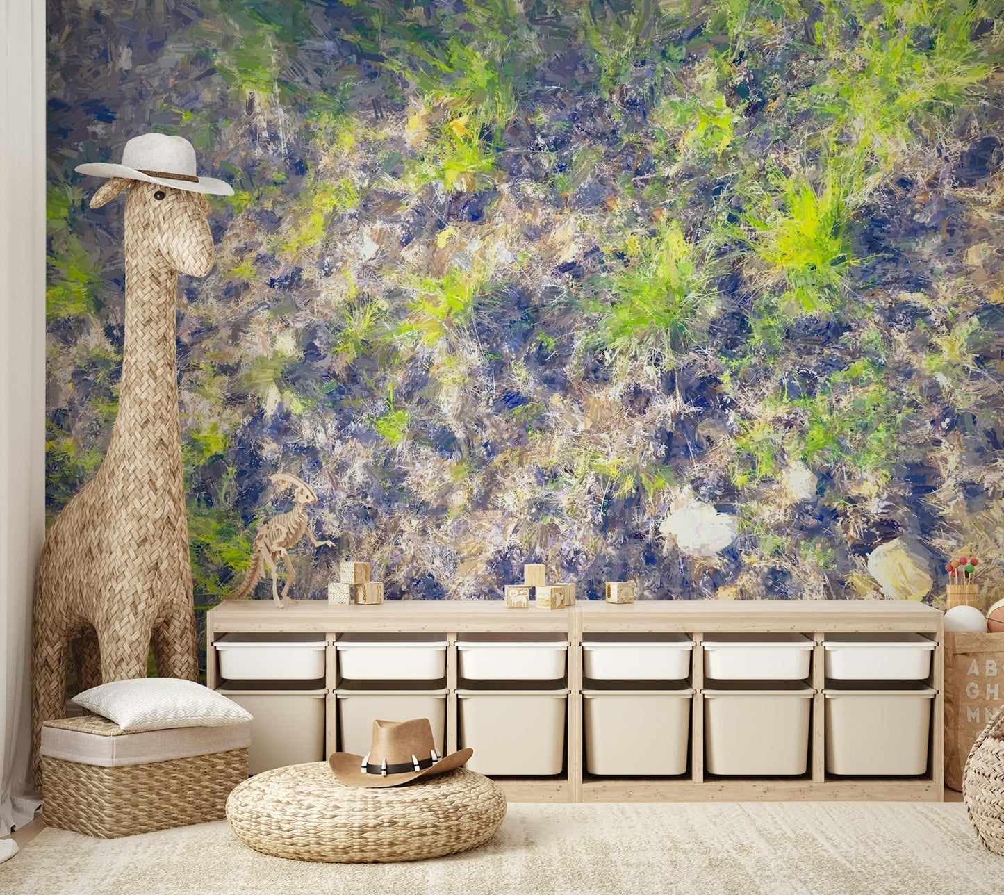 The grass is interspersed with rich, dark brown and black earth.

