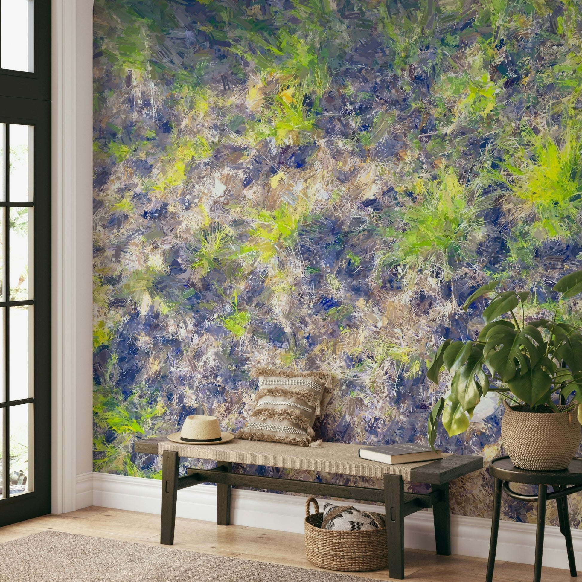 The composition is a dense pattern of natural, organic textures.

