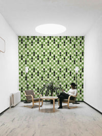 Chessboard wallpaper with grass field and game pieces

