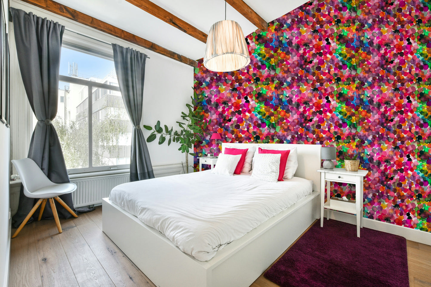Artistic overlapped watercolor dots on wall

