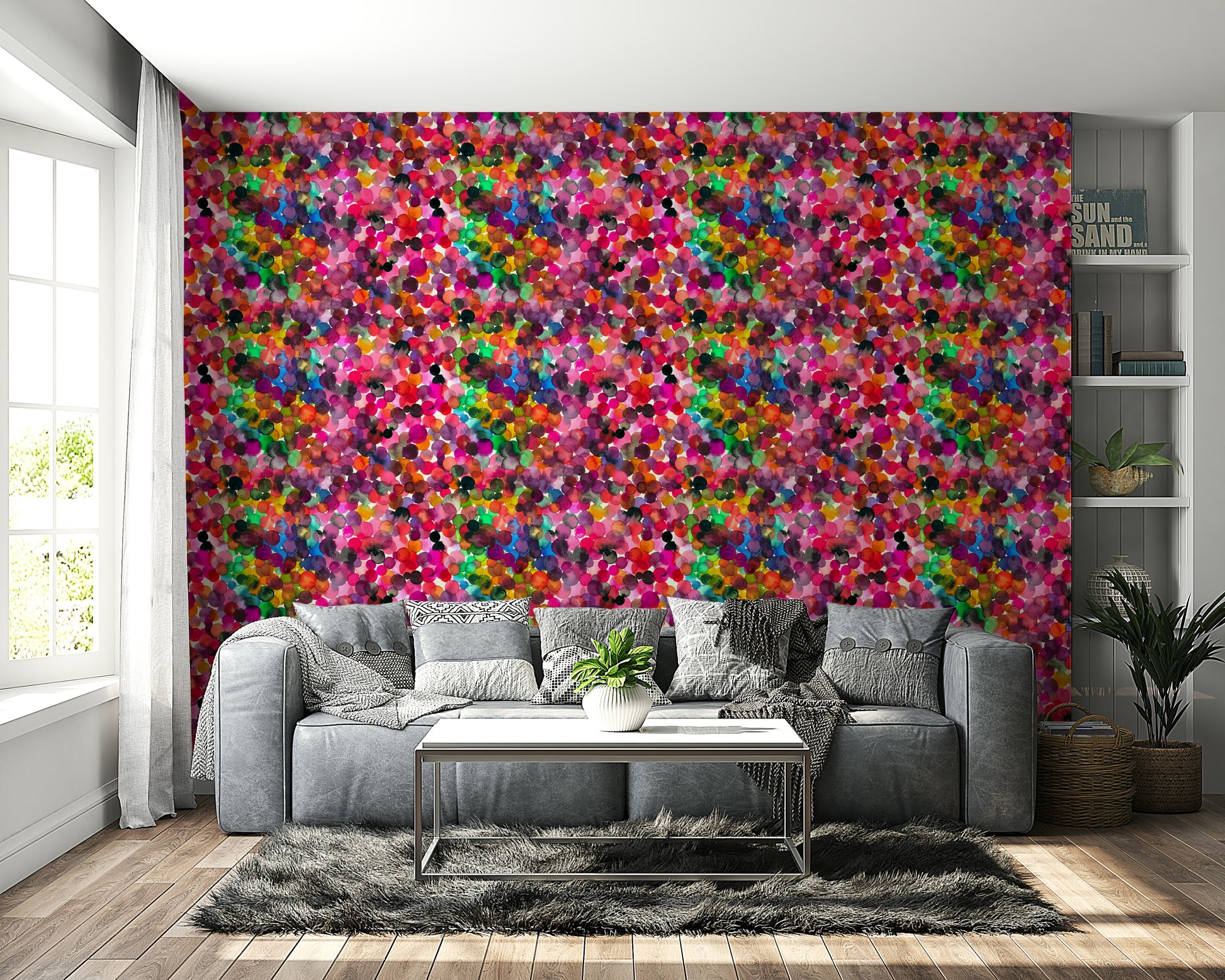 Abstract watercolor dots in soft overlapping design

