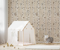 Owl Birch Forest Wallpaper - Beige