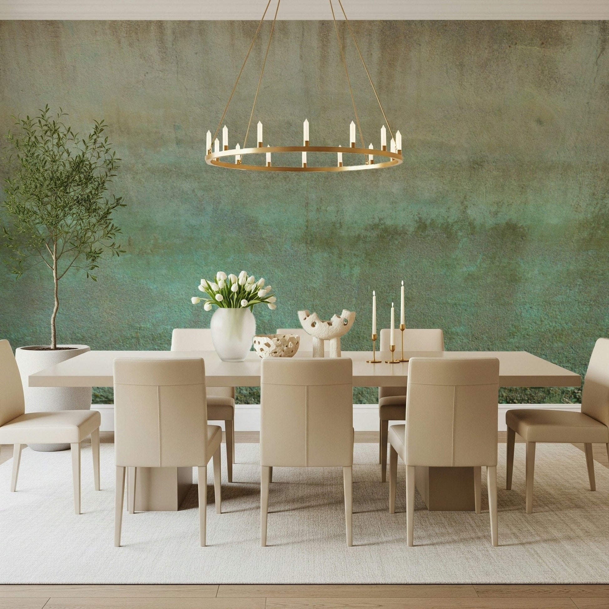 Textured oxidized wall mural with subtle drip marks