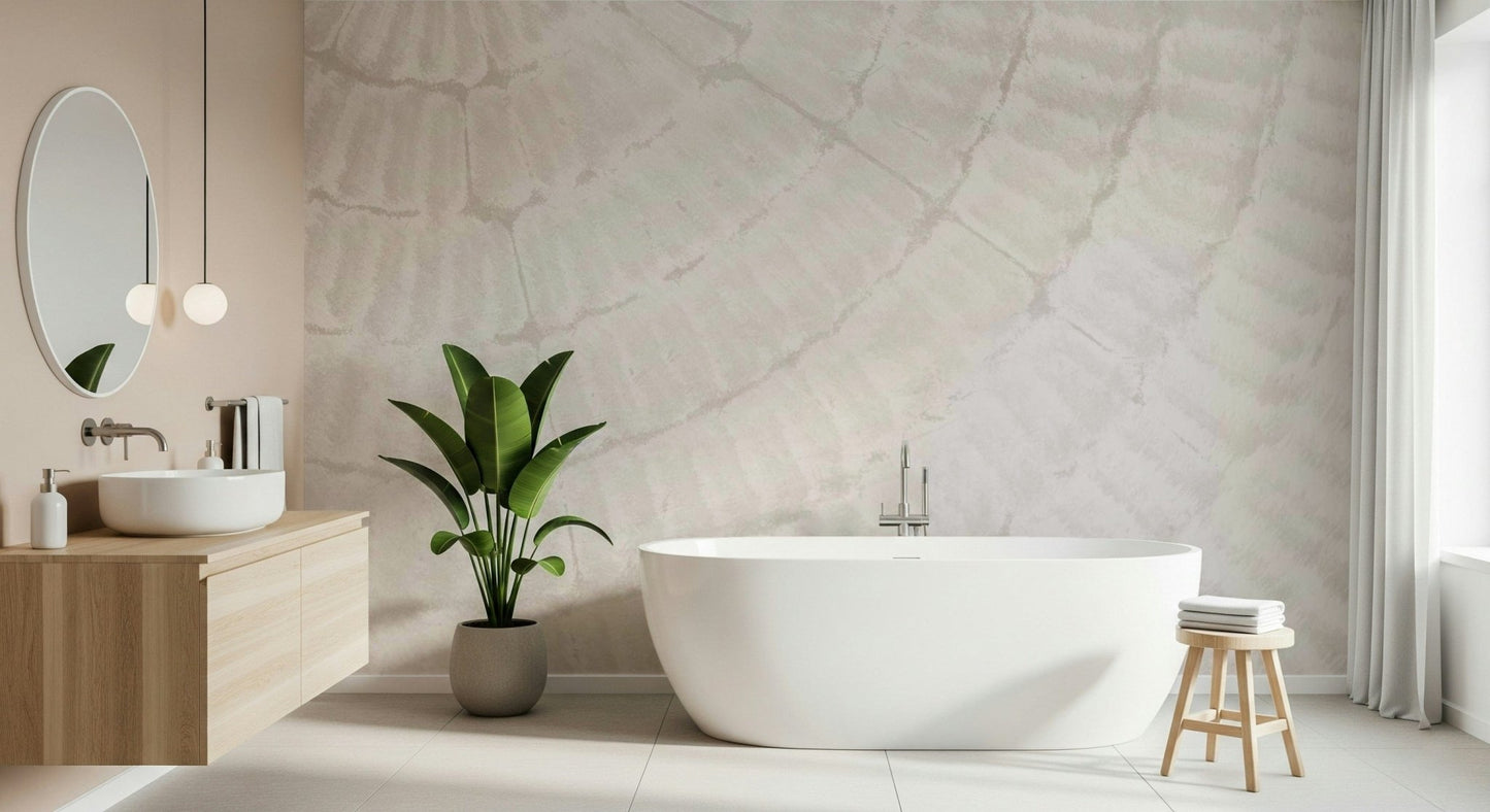 Wall mural showcasing natural oyster shell textures in muted grays and creams for calming, coastal décor.