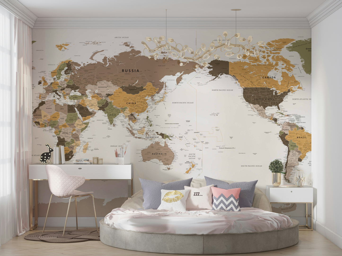 Pacific Centered Travel Map Wall Mural