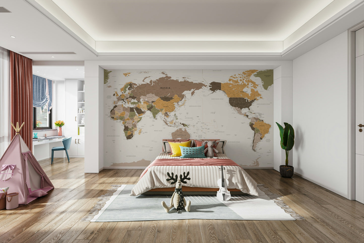 Pacific Centered Travel Map Wall Mural