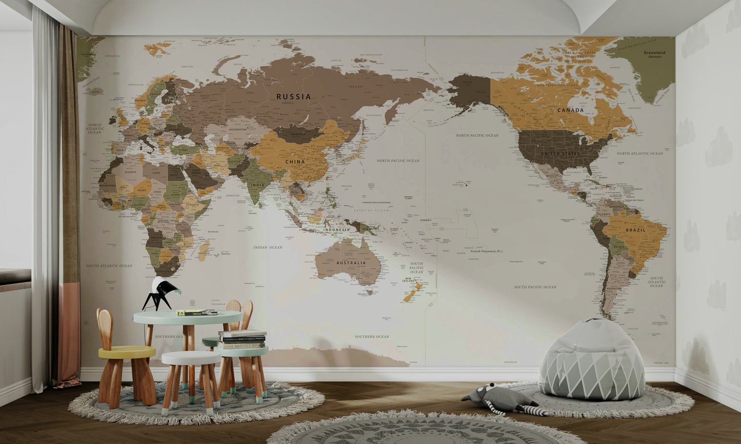 Pacific Centered Travel Map Wall Mural