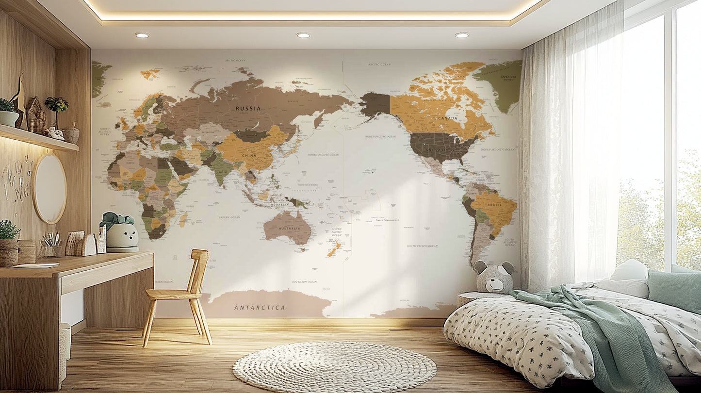 Pacific Centered Travel Map Wall Mural