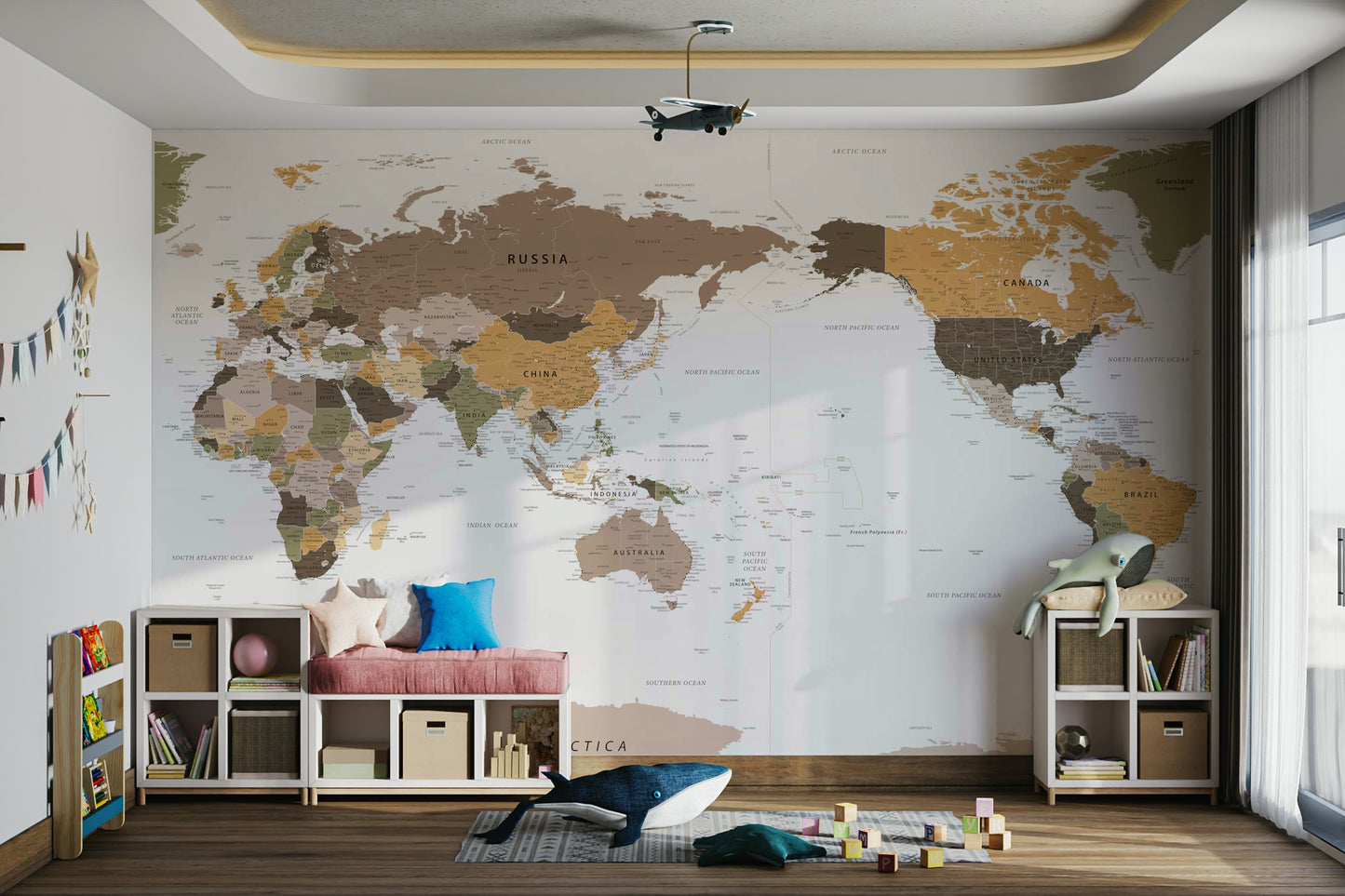 Pacific Centered Travel Map Wall Mural