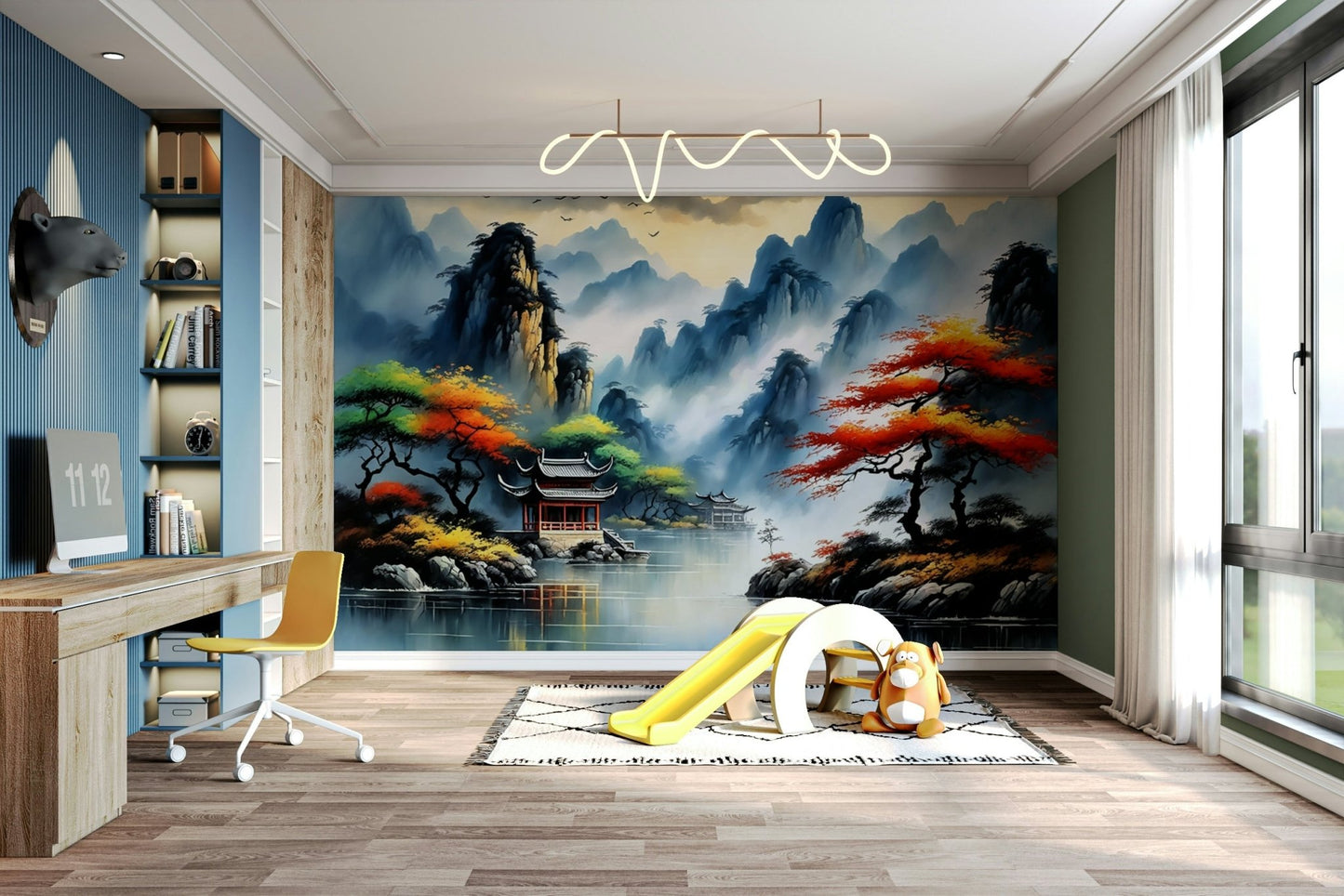 The water below is calm and still, providing a perfect mirror image.
