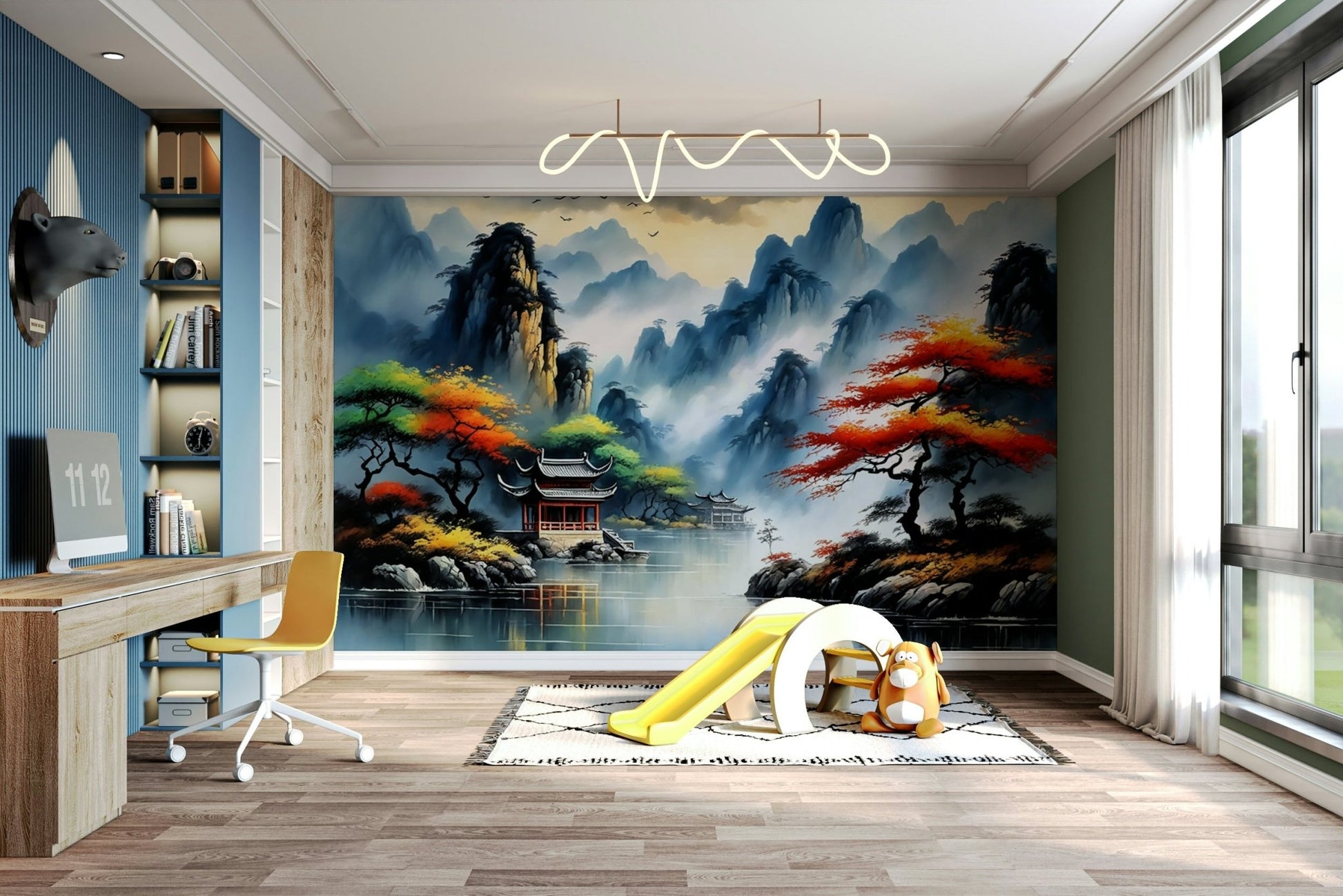 The water below is calm and still, providing a perfect mirror image.
