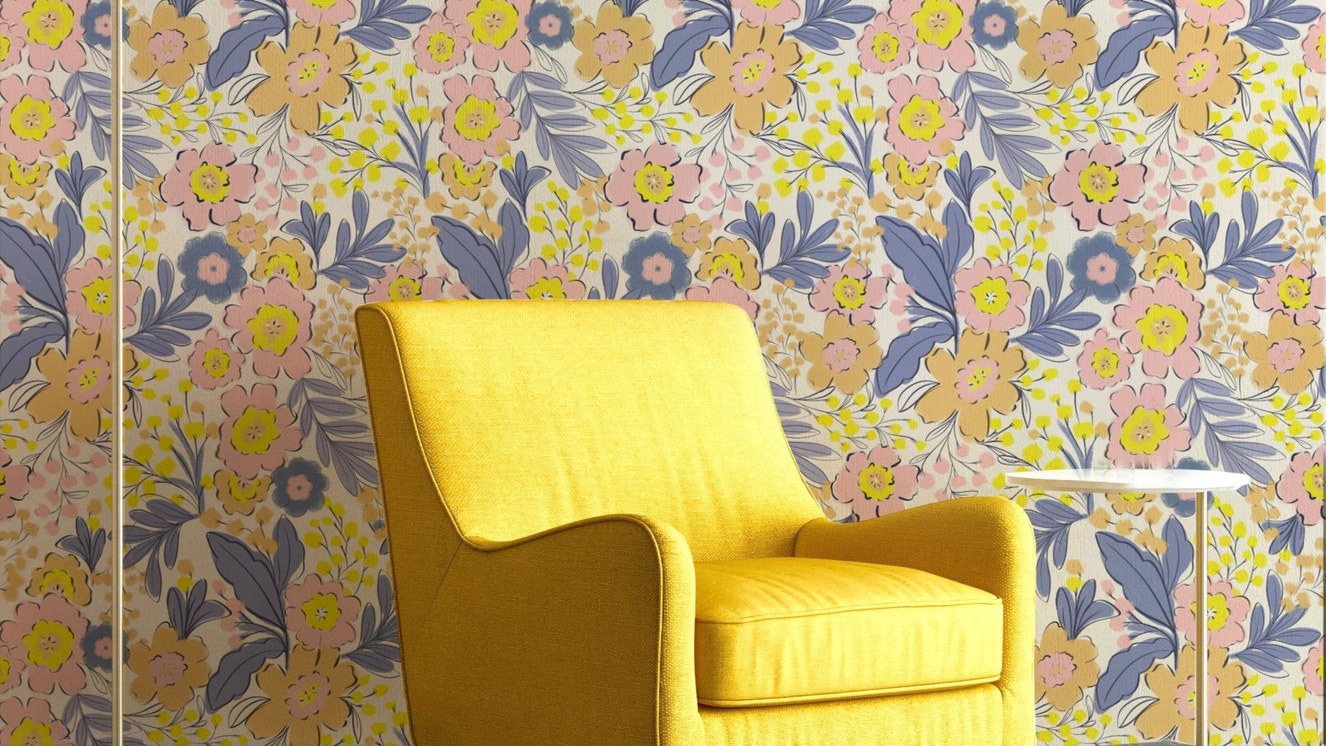 A wallpaper design with a floral painting.

