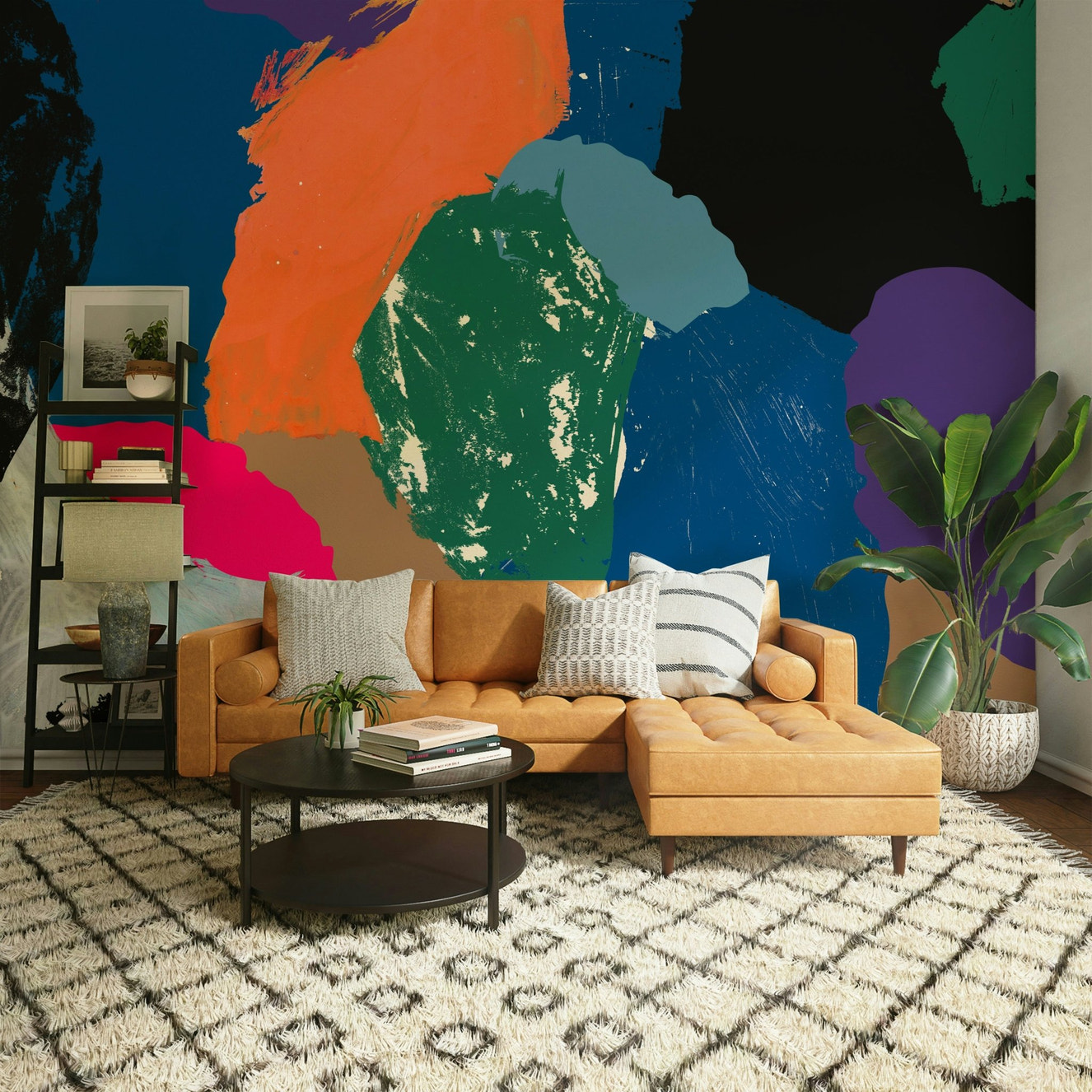 Painted Canvas Wall Mural with artistic brushstroke design

