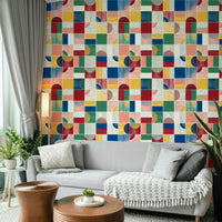 Artistic wall mural with modern tiles

