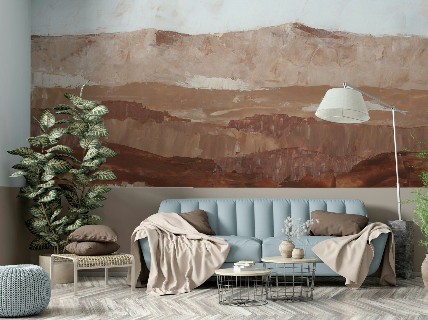 Calming painted mountains mural for wall décor

