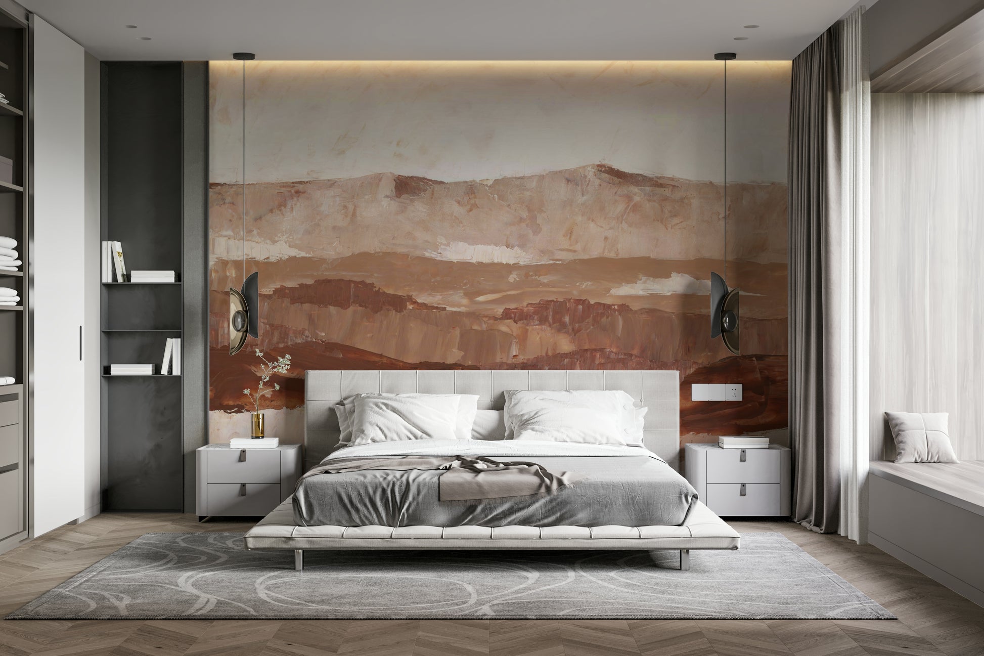 Serene mountain landscape wallpaper in pastel shades

