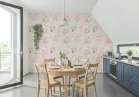 Feminine Painted Rose Garden wallpaper charming blush tone illustration.
