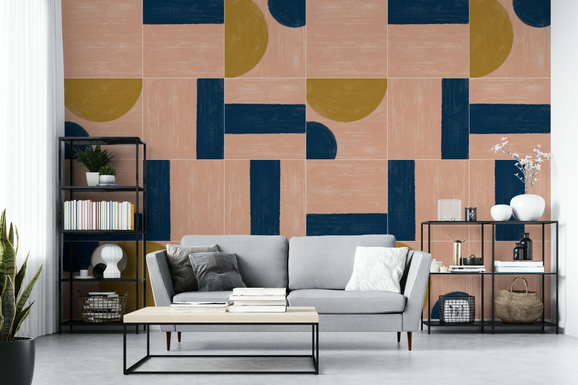 Bold tile patterns and hand-painted details for wall decor

