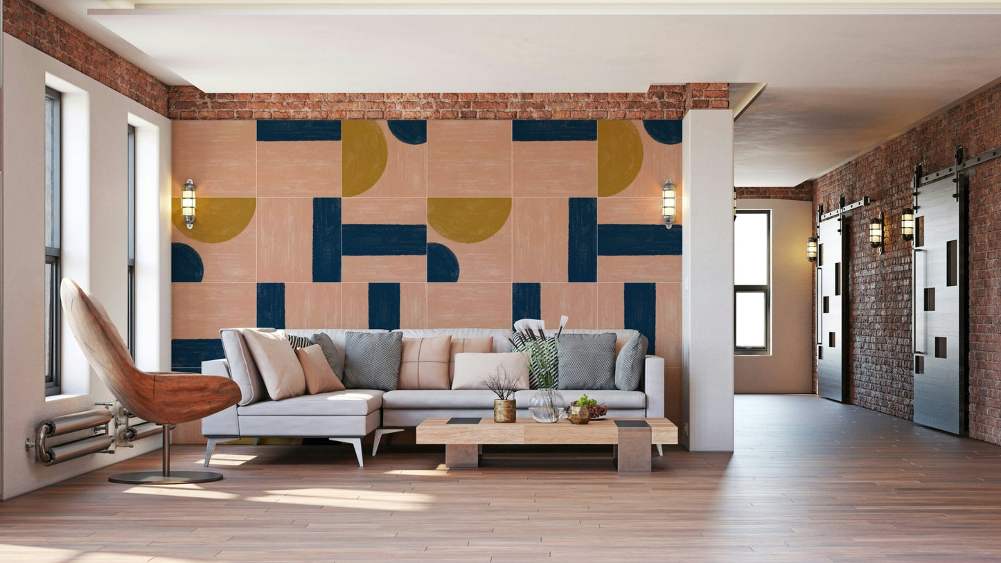 Handcrafted tile mural offering dynamic and artistic energy

