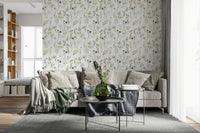 Ethereal Painted Watercolor Meadow Blooms wallpaper for walls in pastel hues.
