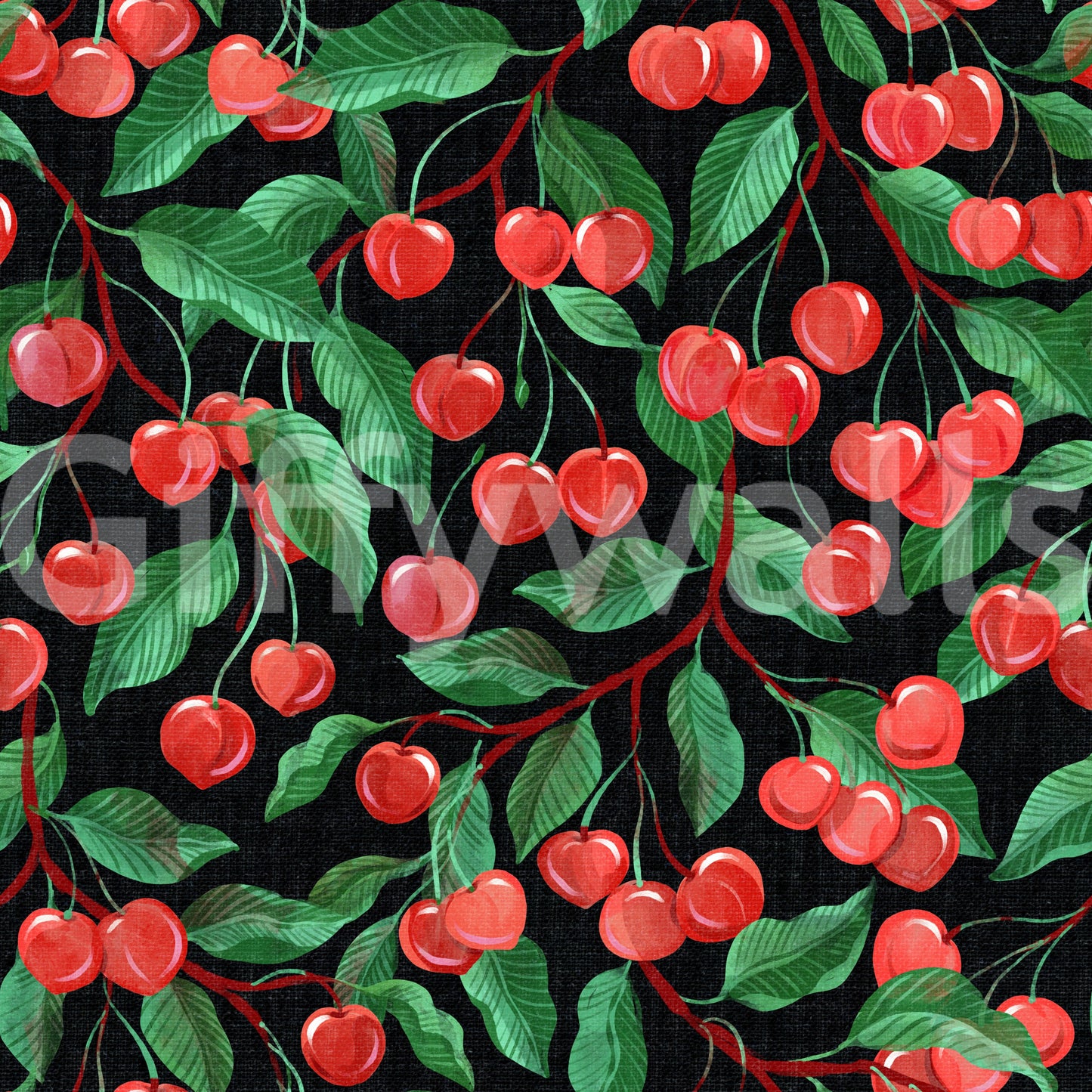 Painterly Cherries Black Wallpaper⁠