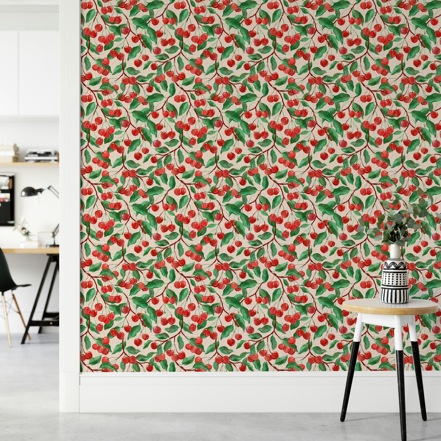 Retro-inspired wallpaper with artistic cherries


