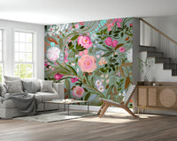 A contemplative painterly floral wallpaper mural for a feature wall.

